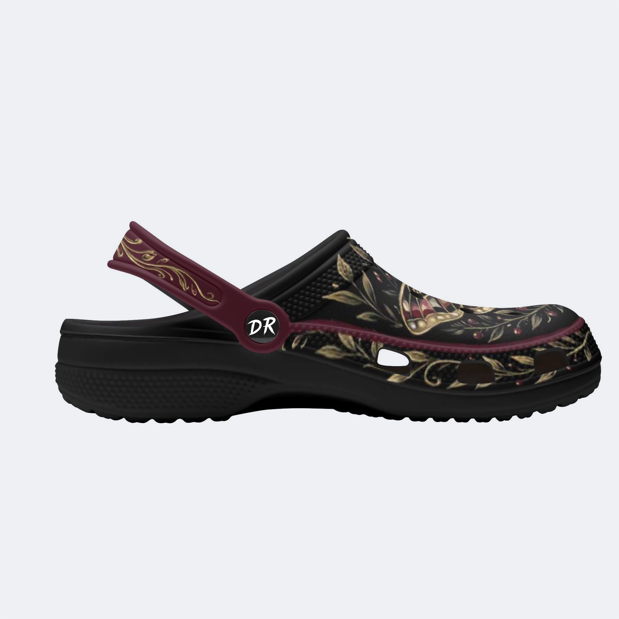 Jewel Moth Vintage Wreath Print Fleece-Lined Clogs