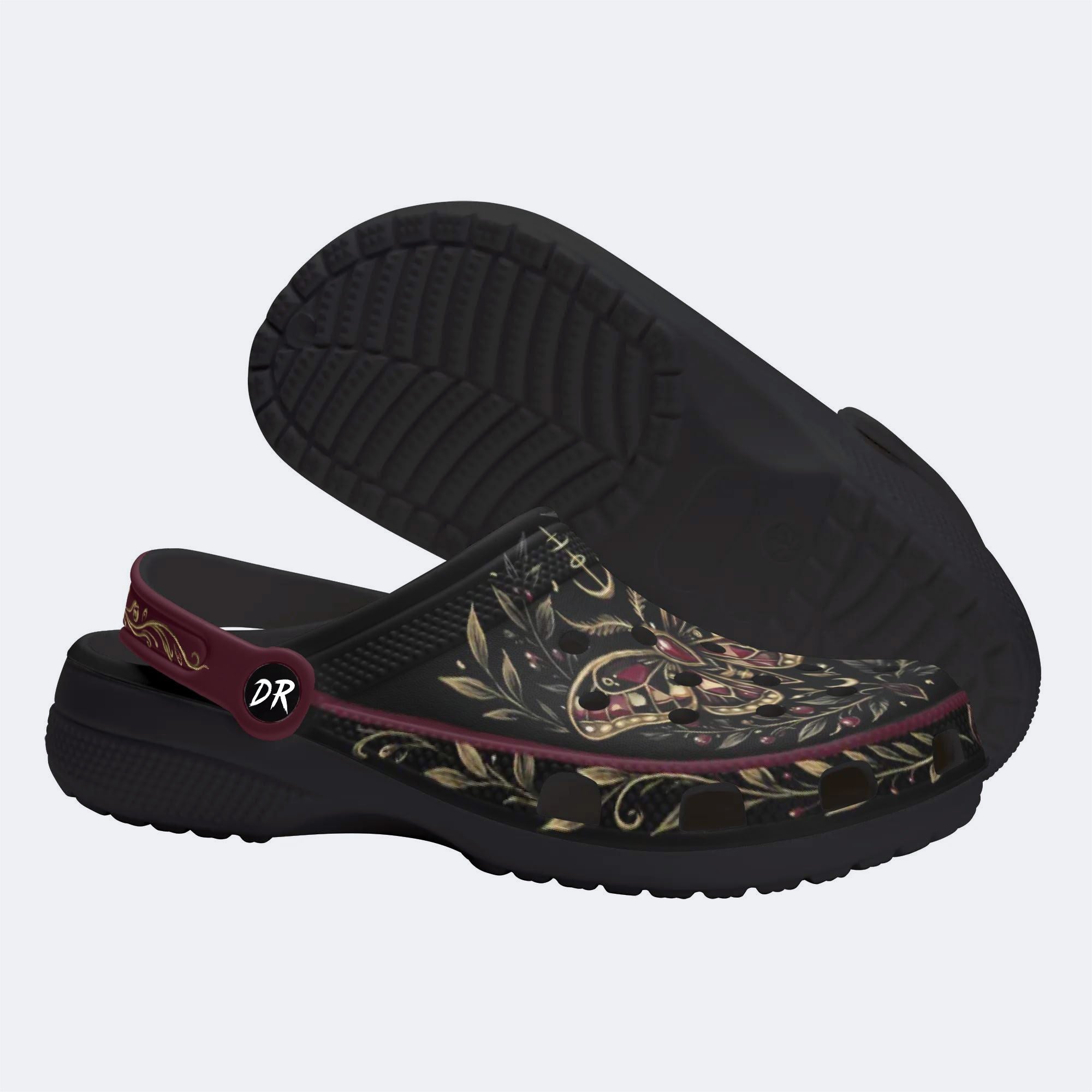 Jewel Moth Vintage Wreath Print Fleece-Lined Clogs