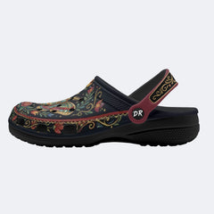 Jewel Moth Vintage Wreath Print Fleece-Lined Clogs