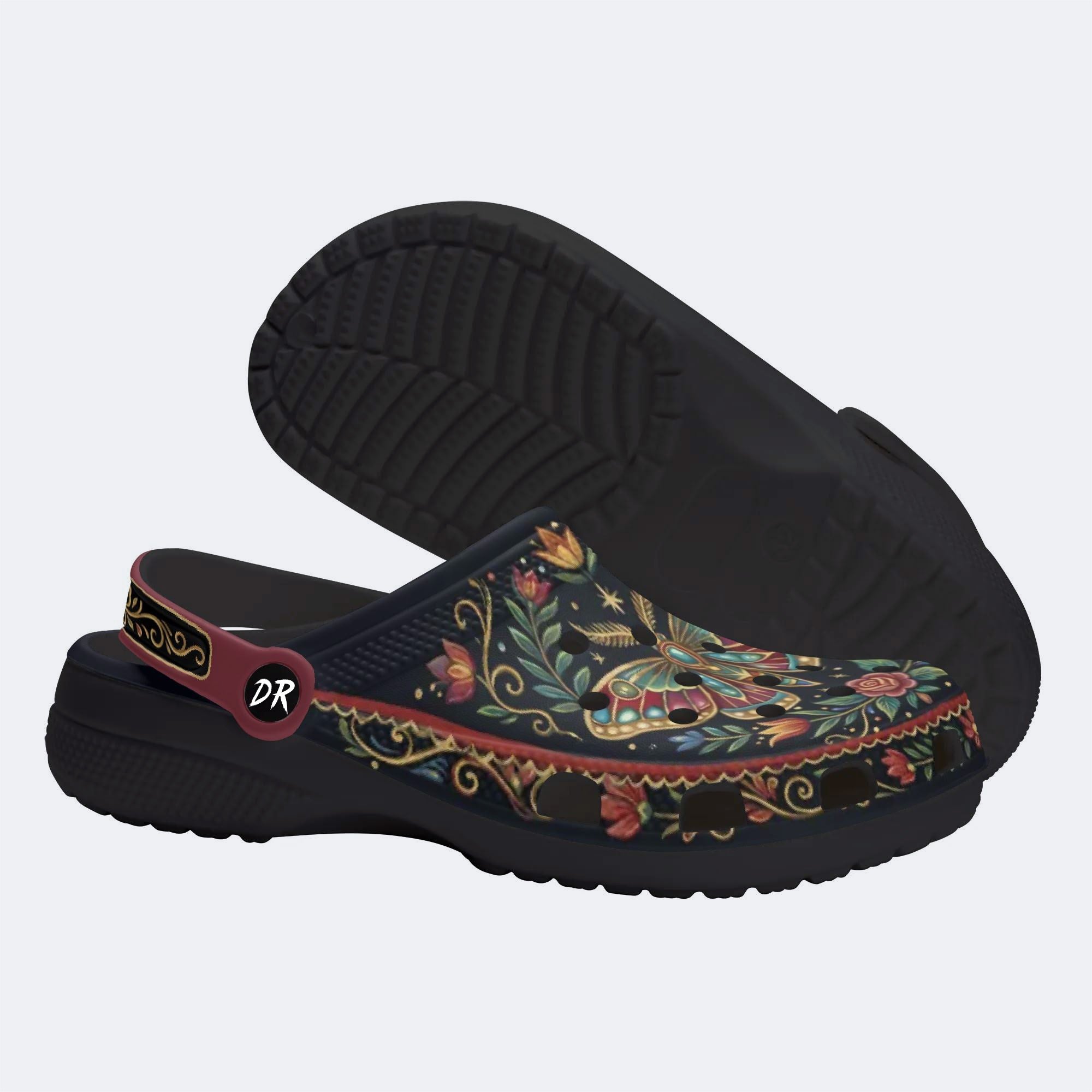 Jewel Moth Vintage Wreath Print Clogs