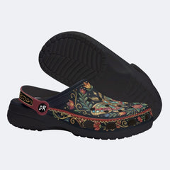 Jewel Moth Vintage Wreath Print Clogs