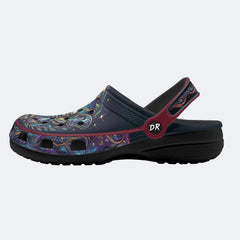 Cosmic Psychedelic Death Moth Print Fleece-Lined Clogs