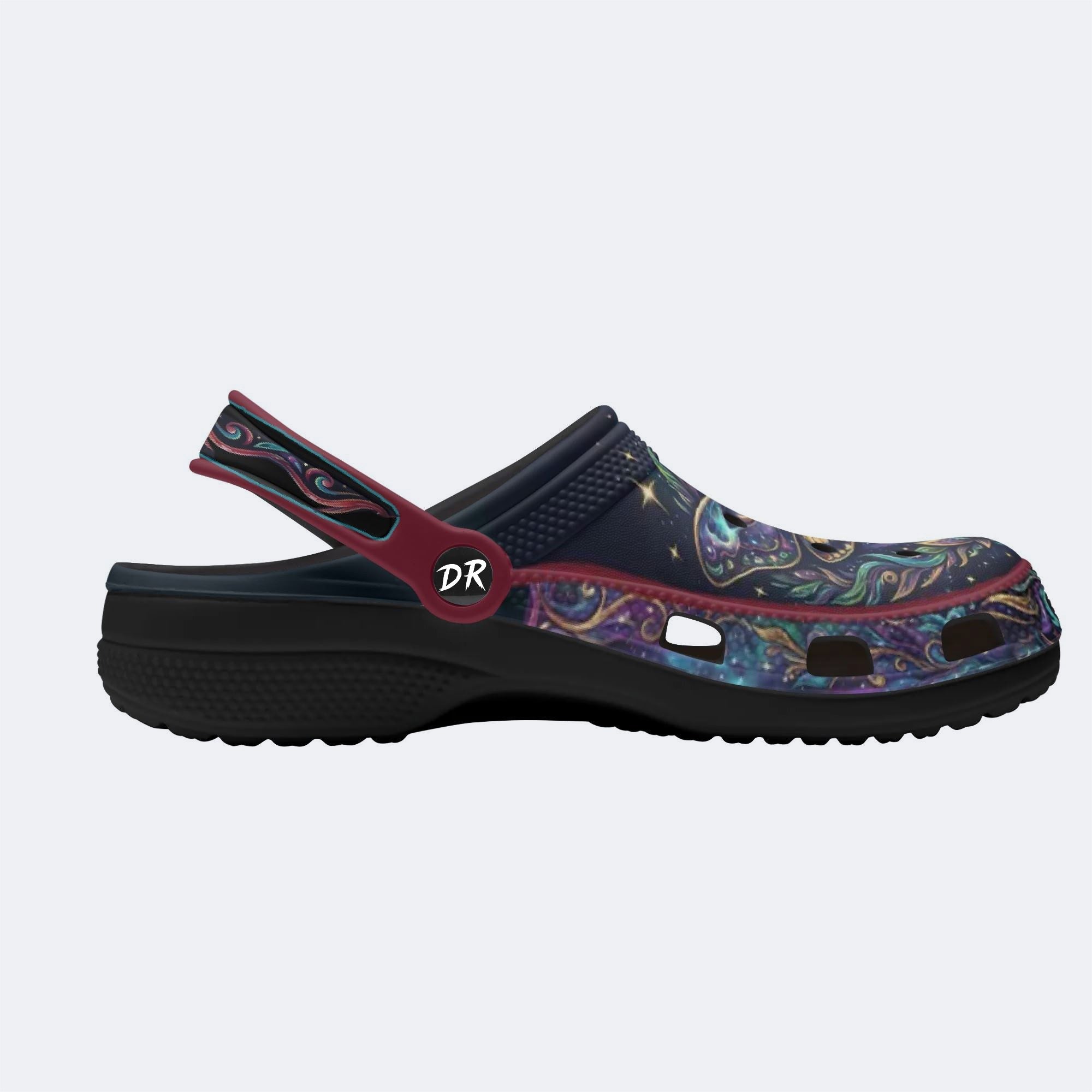 Cosmic Psychedelic Death Moth Print Fleece-Lined Clogs