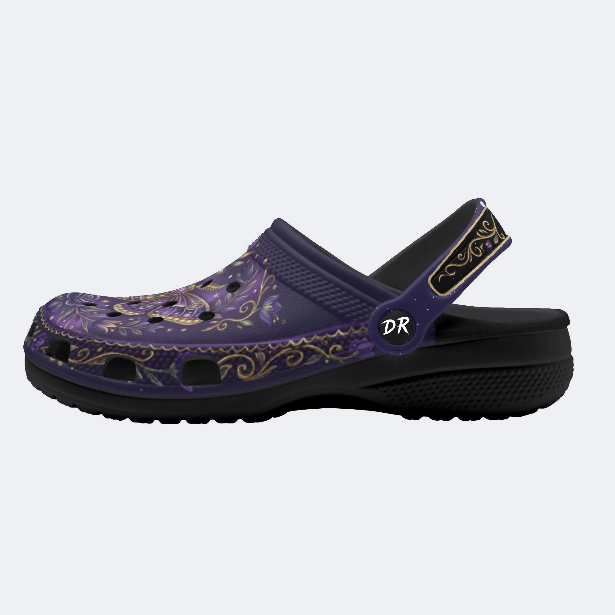 Cosmic Psychedelic Jewel Moth Print Fleece-Lined Clogs