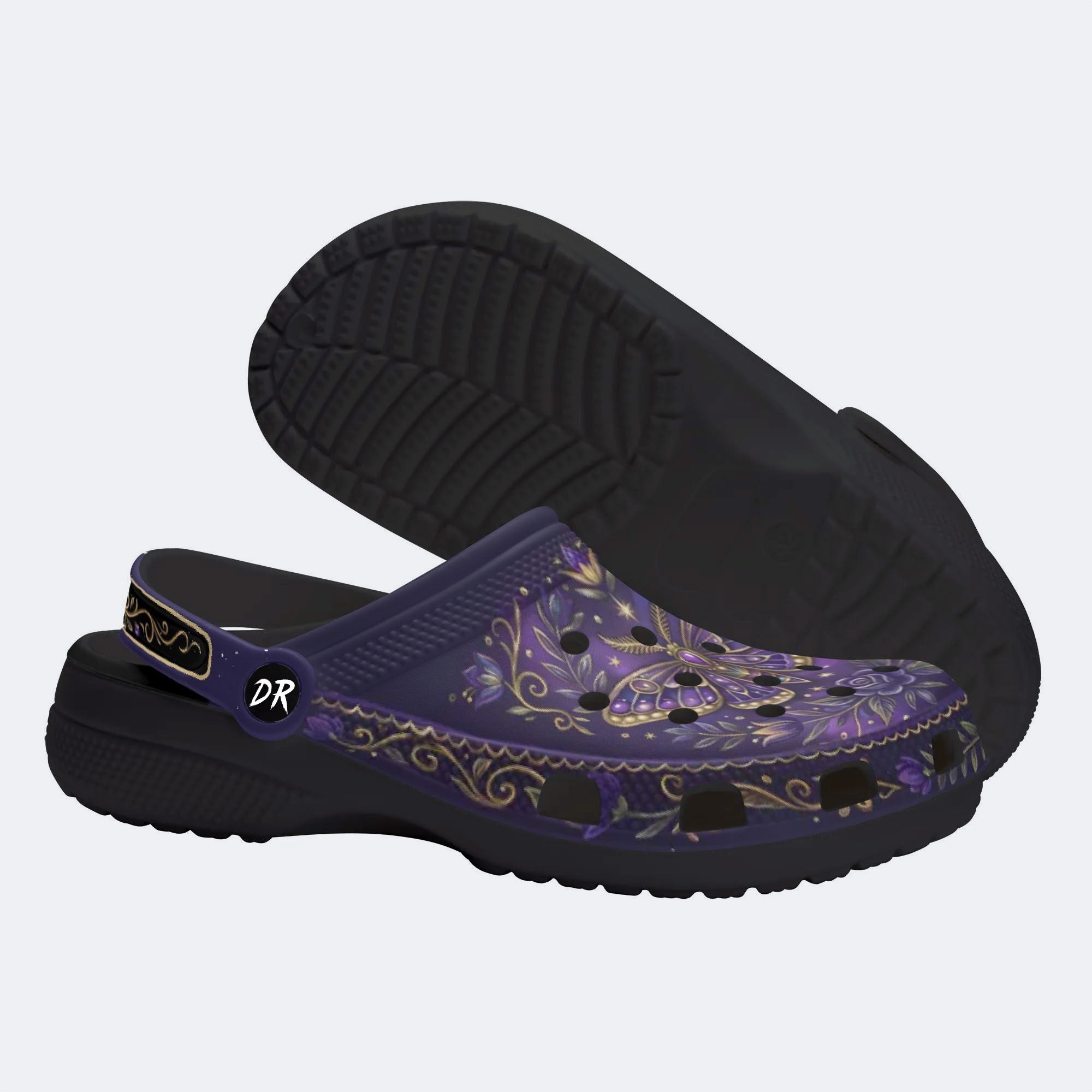 Cosmic Psychedelic Jewel Moth Print Fleece-Lined Clogs