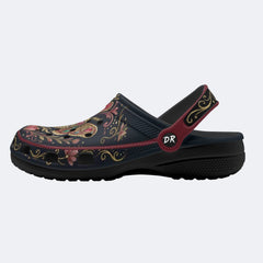 Jewel Moth Vintage Wreath Print Fleece-Lined Clogs