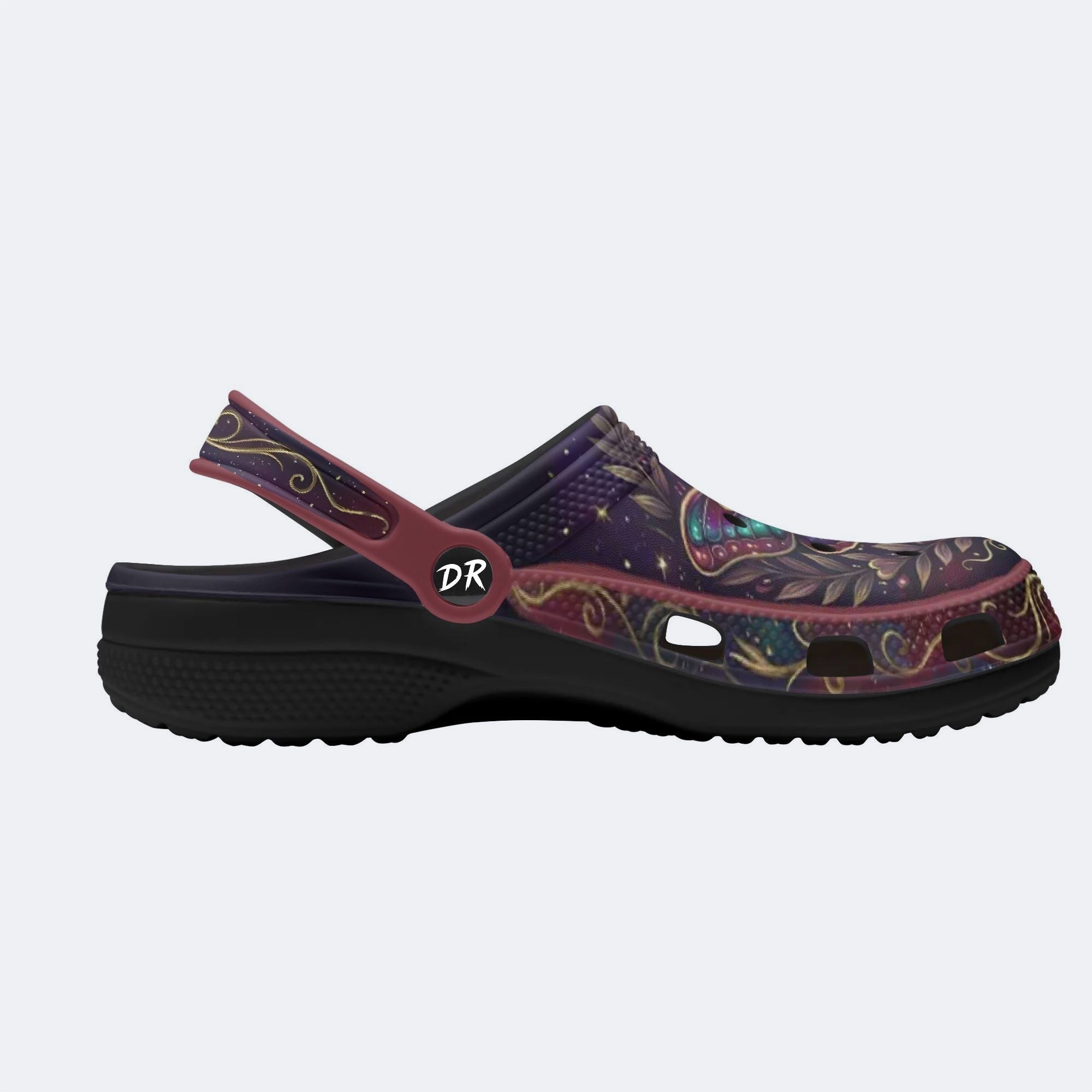 Dark Romantic Psychedelic Moth Print Clogs
