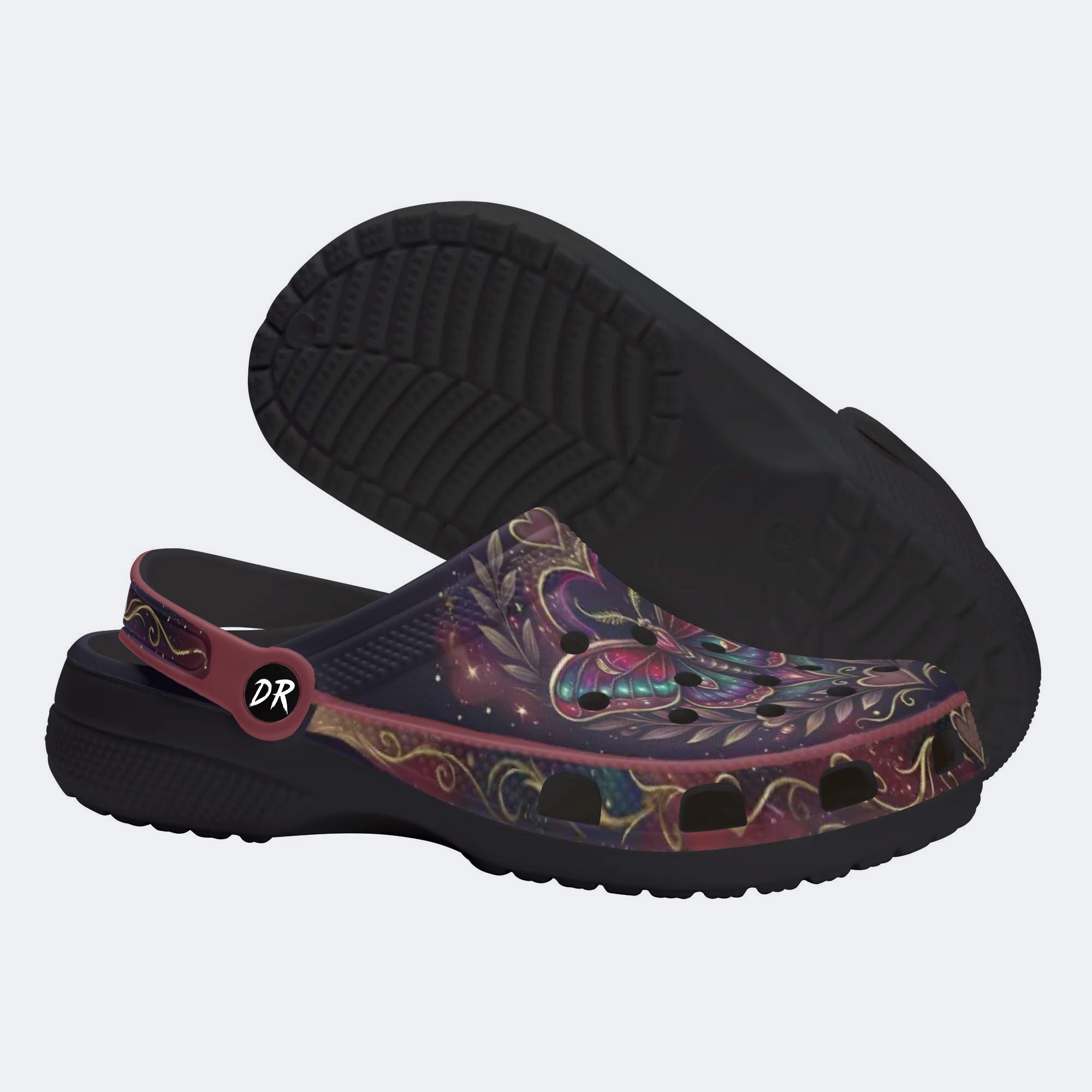 Dark Romantic Psychedelic Moth Print Clogs