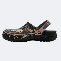 Rose Wreath Moth Print Fleece-Lined Clogs
