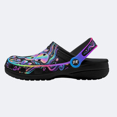 Cosmic Psychedelic Moth Print Fleece-Lined Clogs