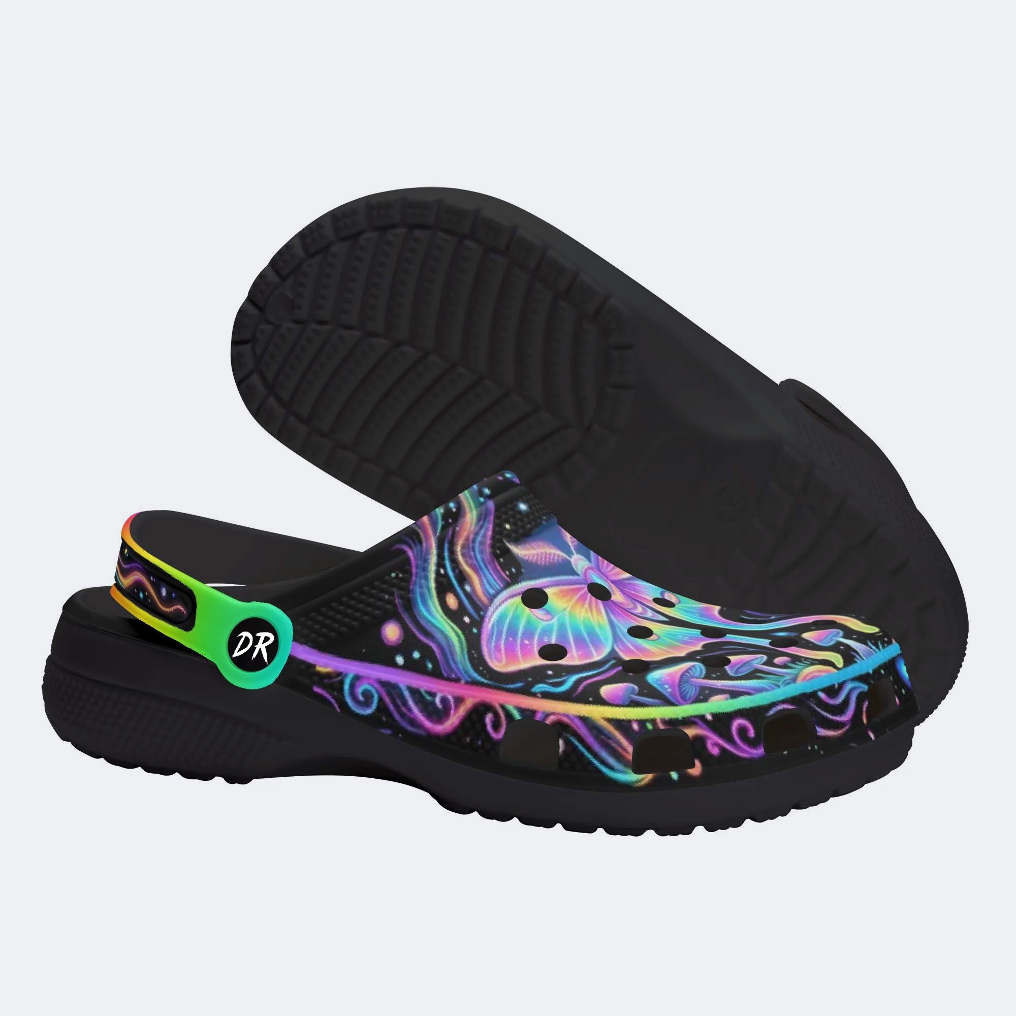 Cosmic Psychedelic Moth Print Fleece-Lined Clogs