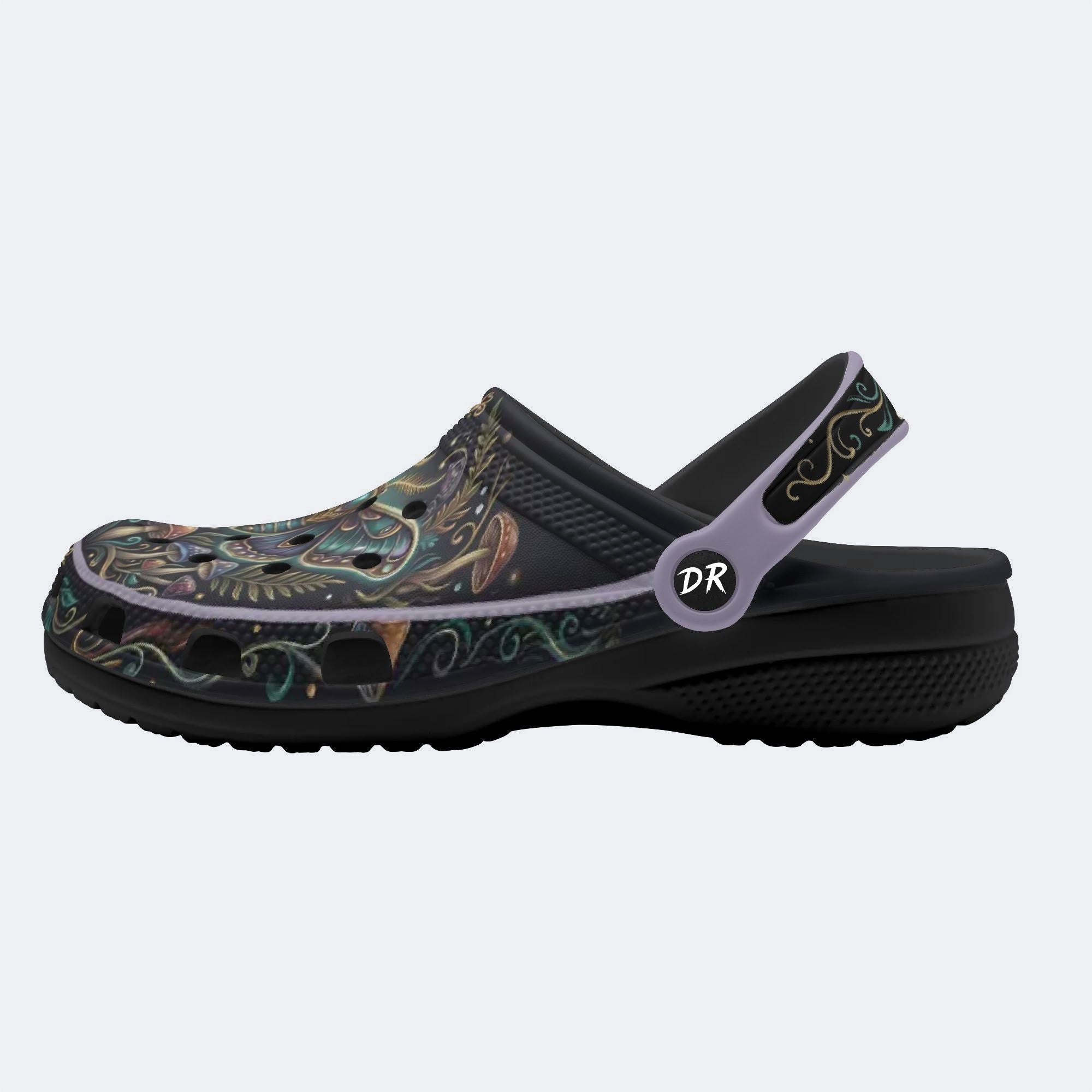 Vintage Psychedelic Moth Mushroom Wreath Print Clogs