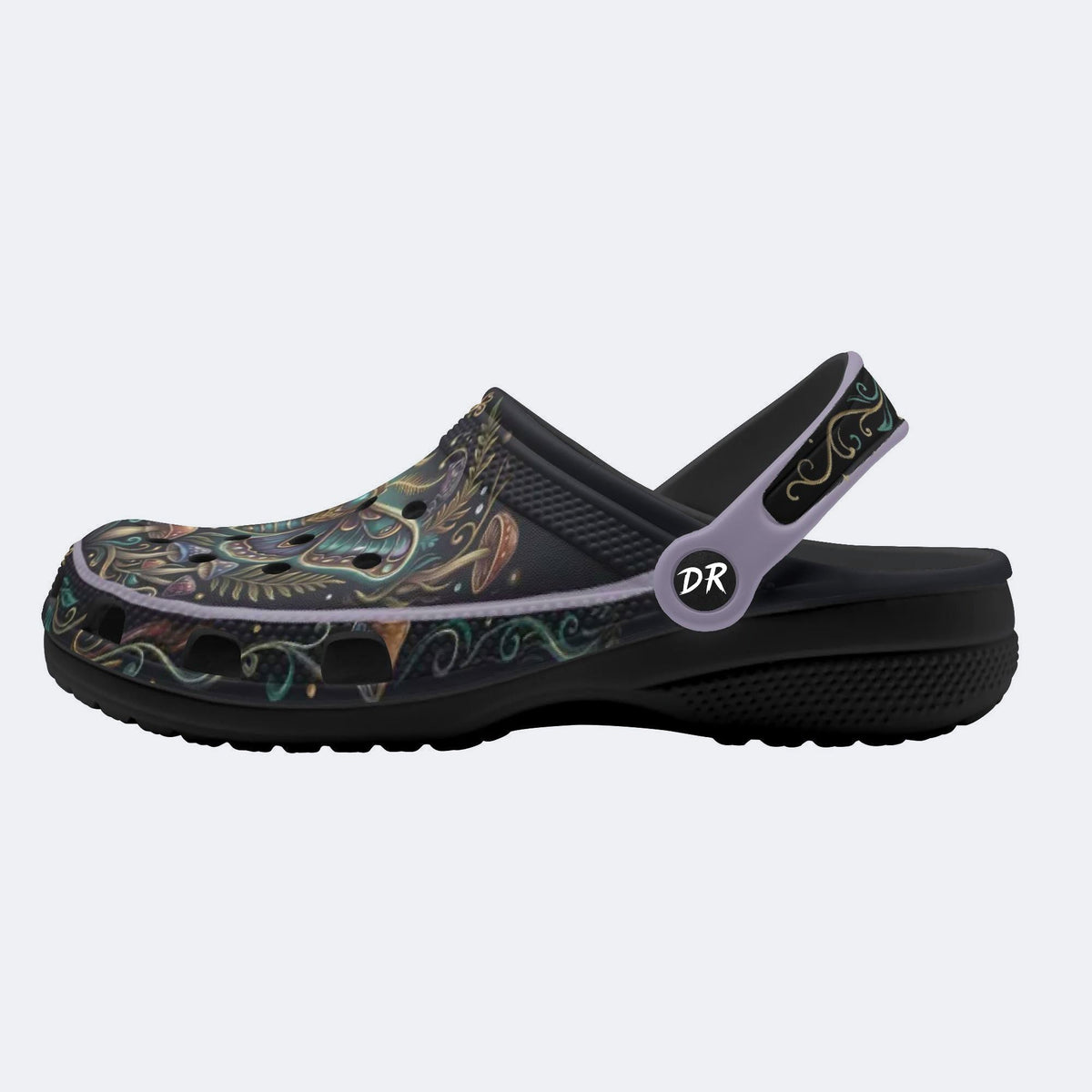 Vintage Psychedelic Moth Mushroom Wreath Print Clogs
