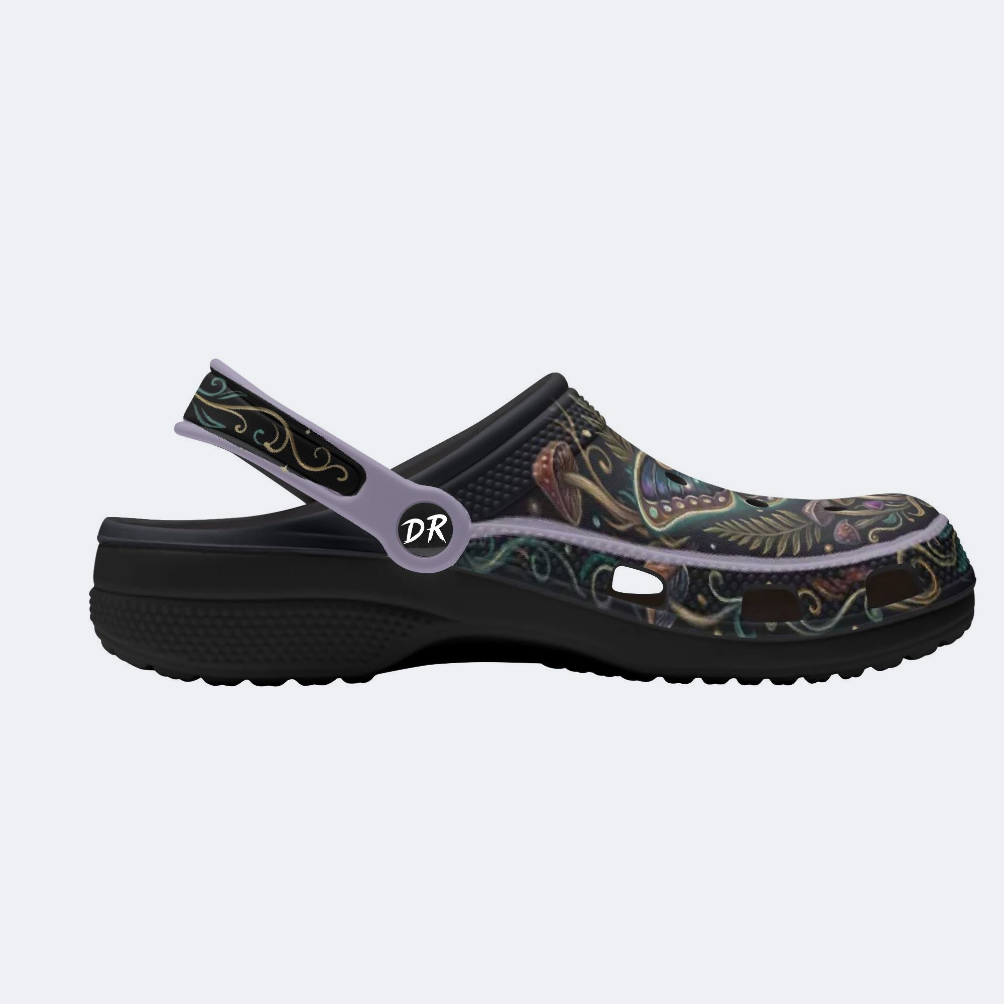 Vintage Psychedelic Moth Mushroom Wreath Print Fleece-Lined Clogs