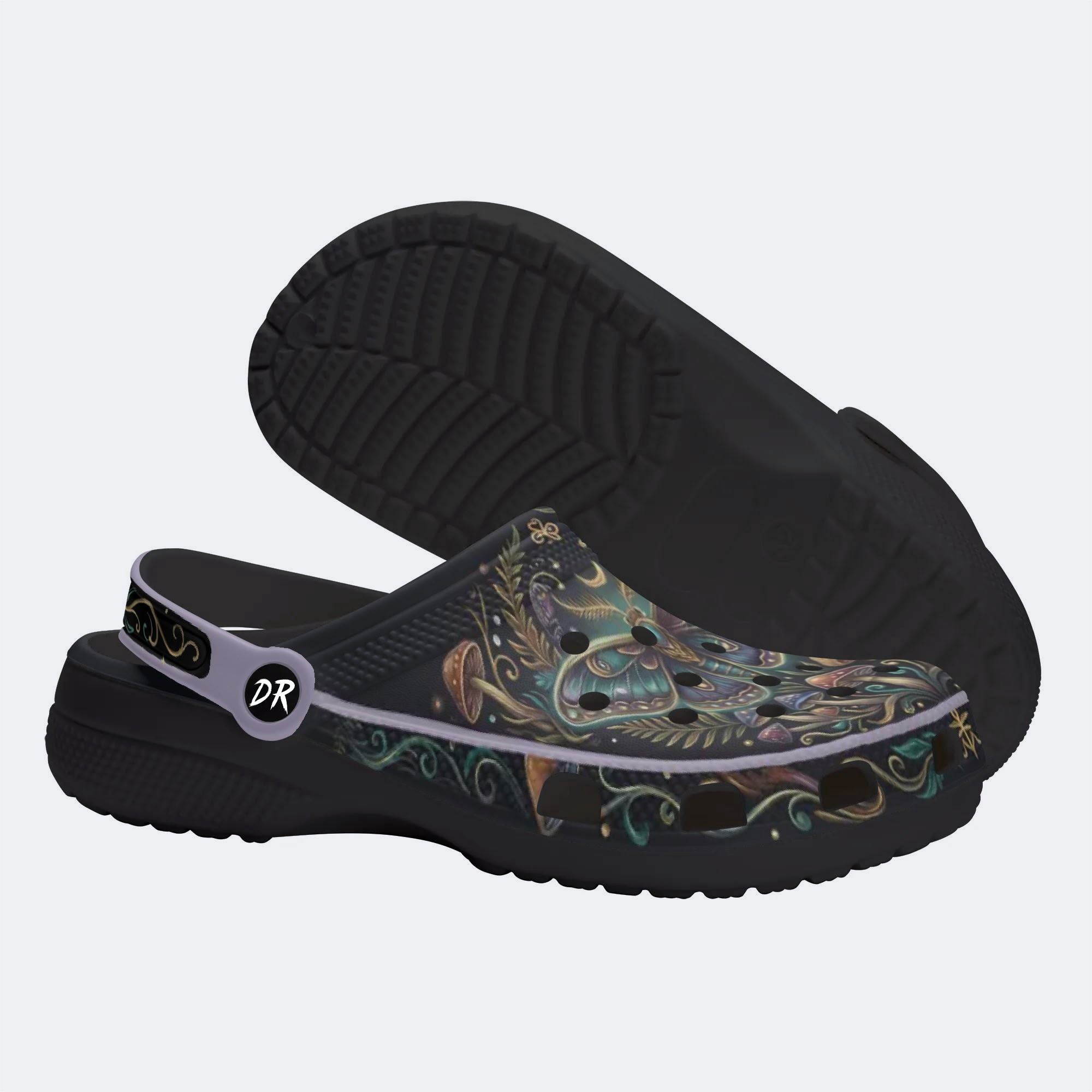 Vintage Psychedelic Moth Mushroom Wreath Print Clogs