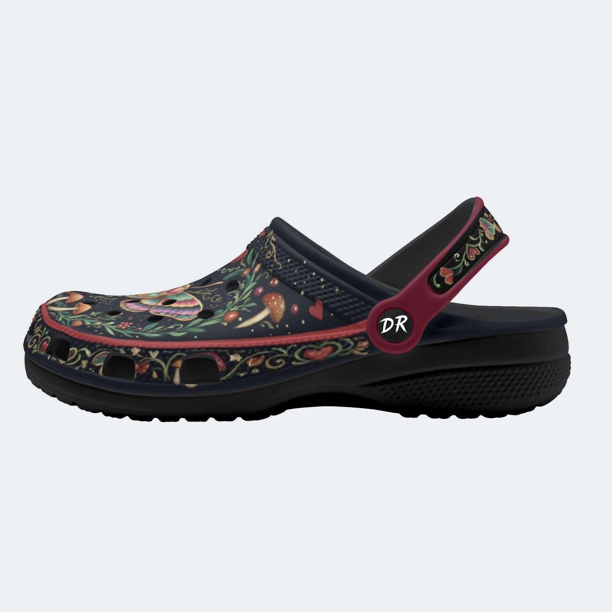 Vintage Psychedelic Moth Mushroom Wreath Print Fleece-Lined Clogs