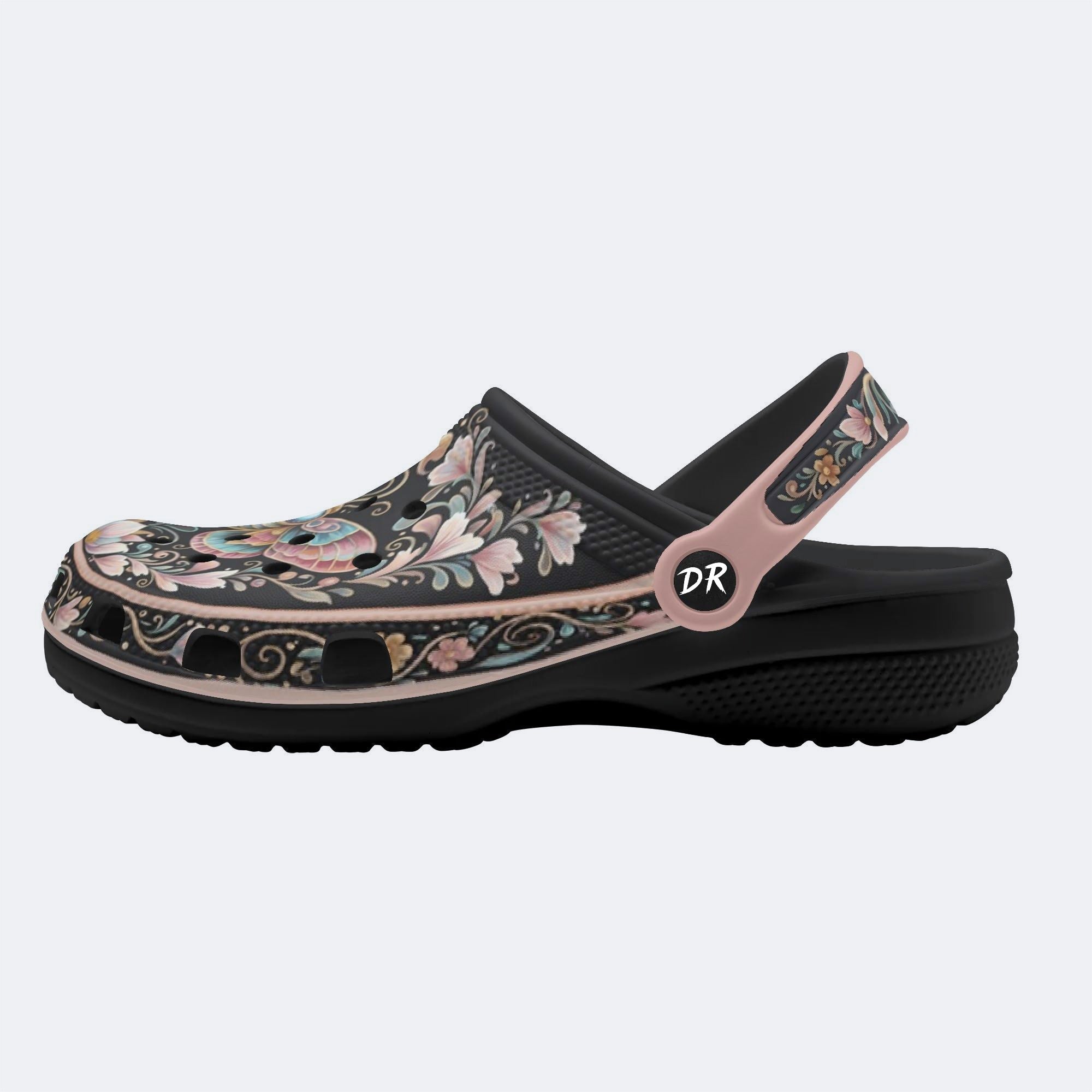 Jewel Moth Wreath Print Fleece-Lined Clogs