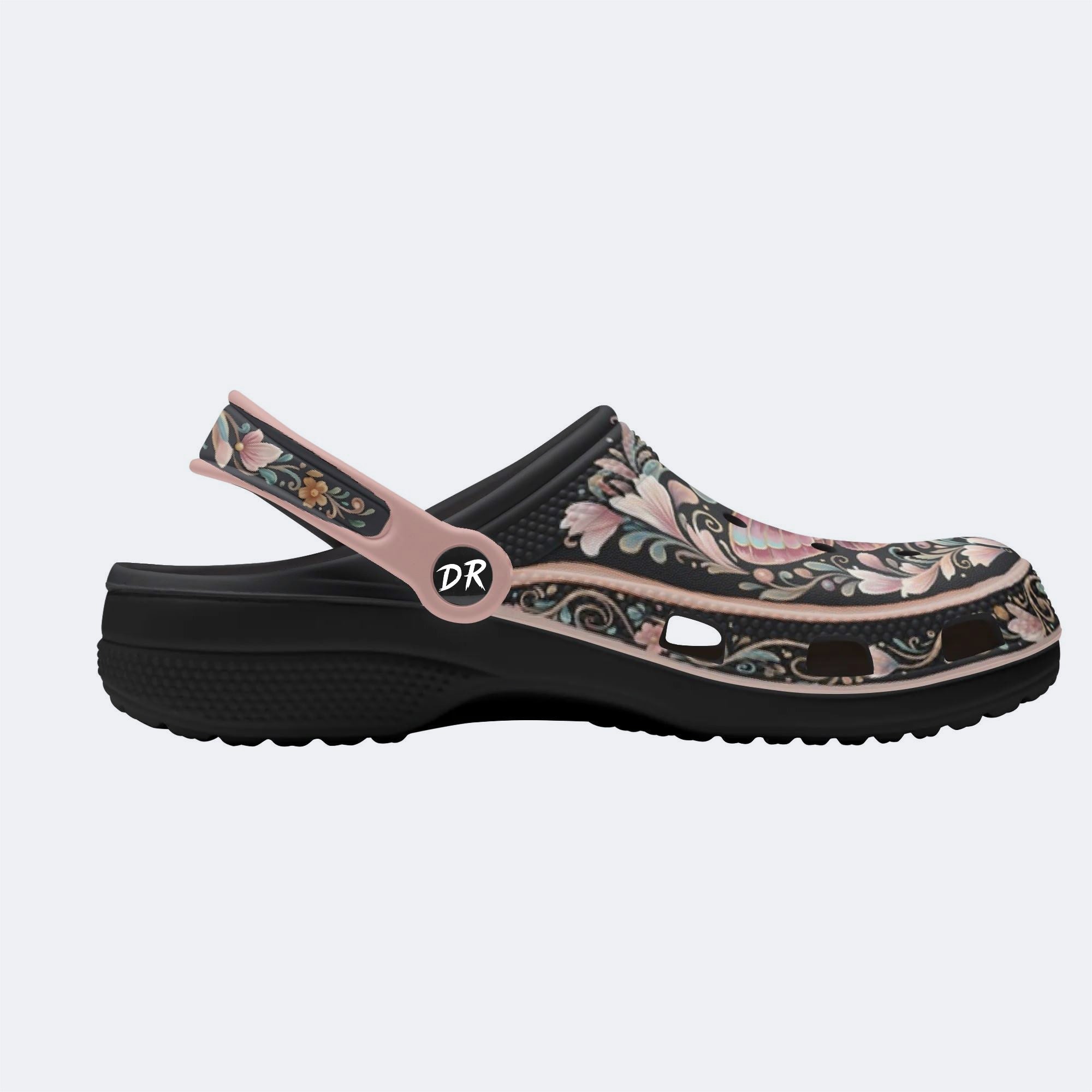 Jewel Moth Wreath Print Fleece-Lined Clogs