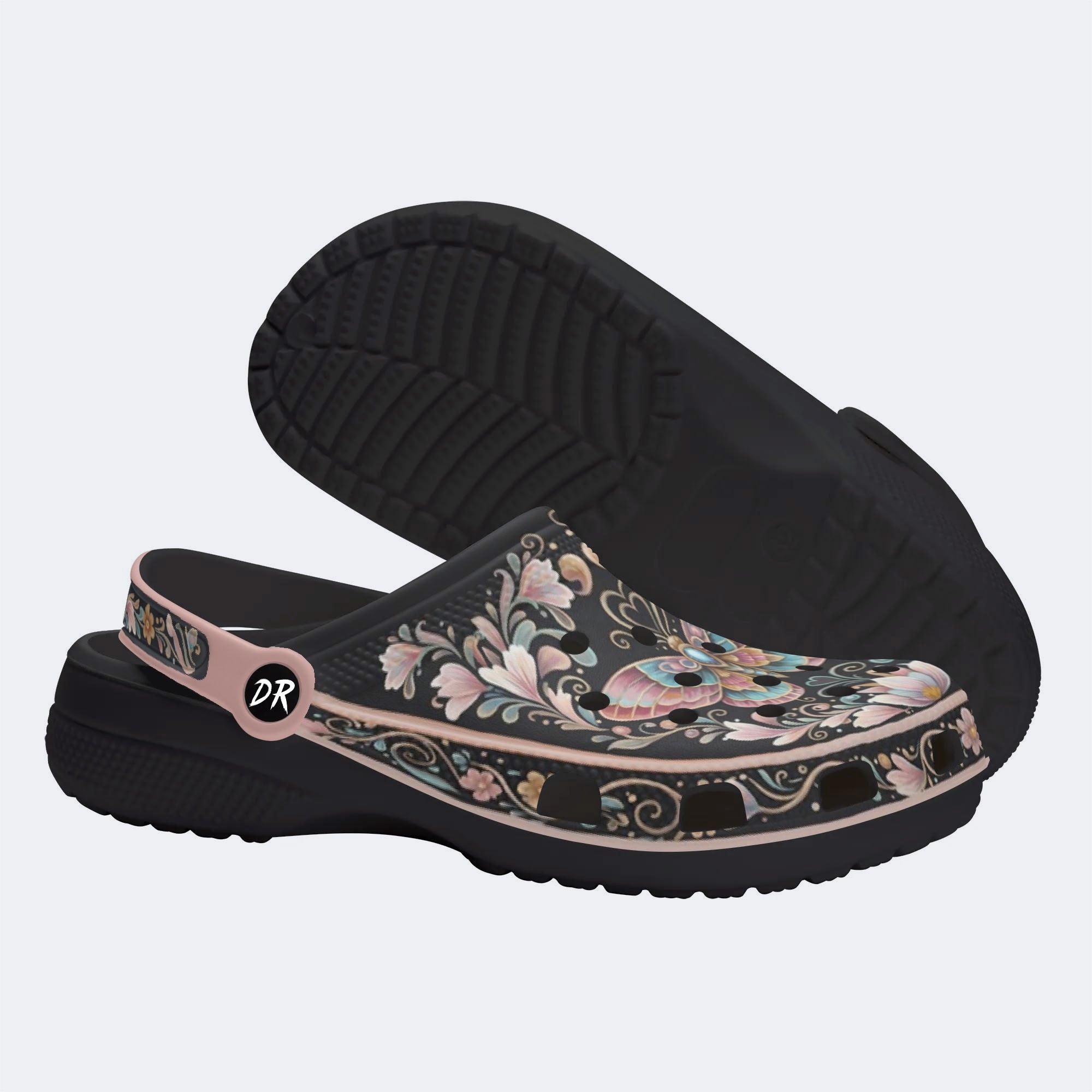 Jewel Moth Wreath Print Fleece-Lined Clogs