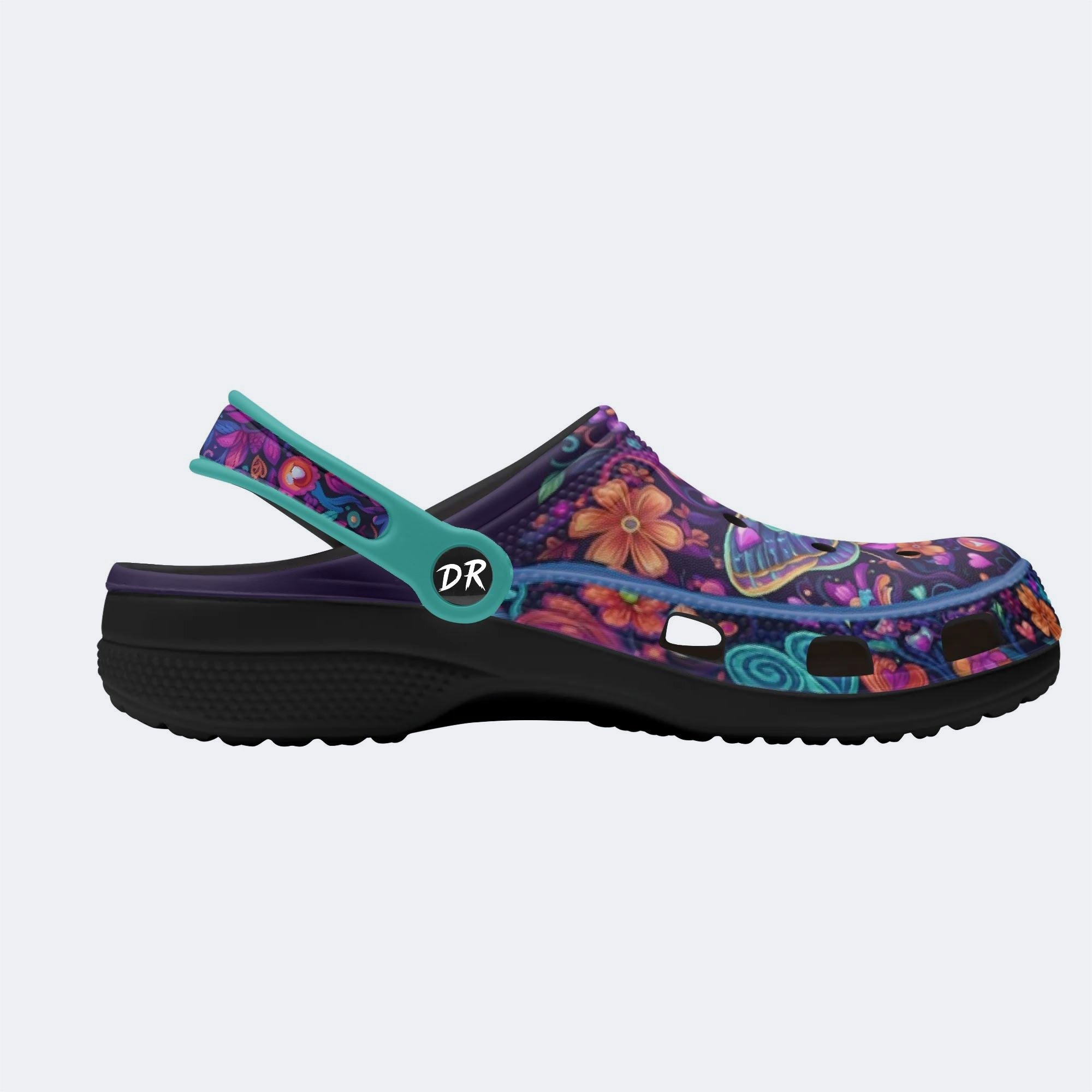 Cosmic Psychedelic Moth Wreath Print Fleece-Lined Clogs