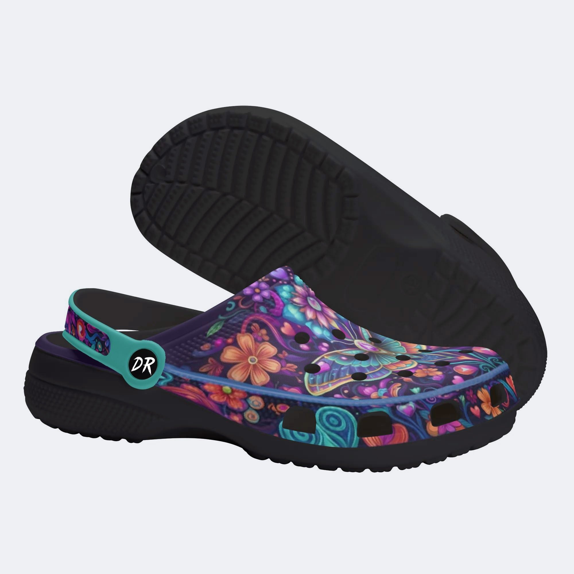 Cosmic Psychedelic Moth Wreath Print Fleece-Lined Clogs