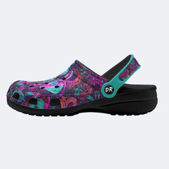 Cosmic Psychedelic Moth Wreath Print Fleece-Lined Clogs