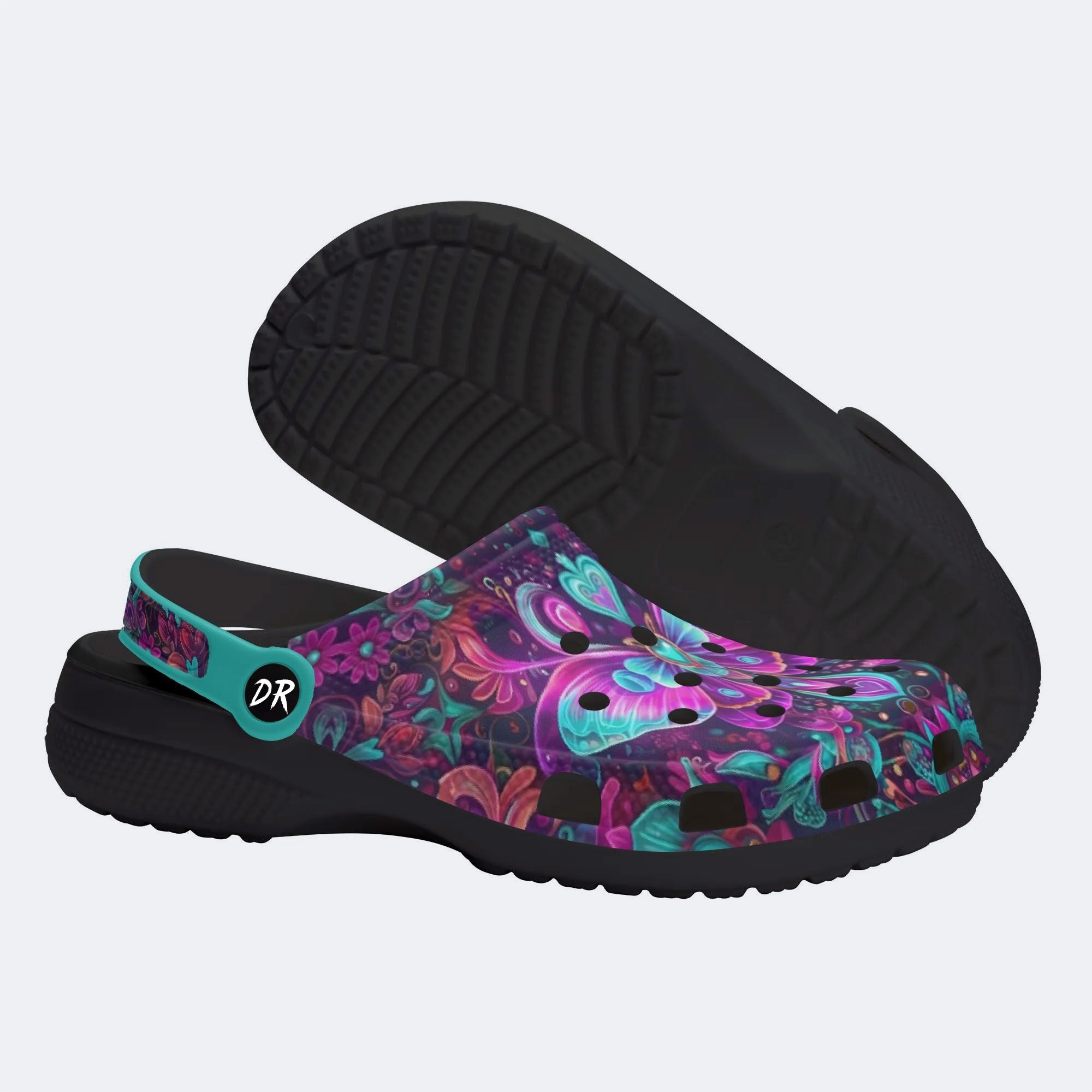 Cosmic Psychedelic Moth Wreath Print Fleece-Lined Clogs