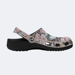 Iridescent Romantic Moth Print Clogs