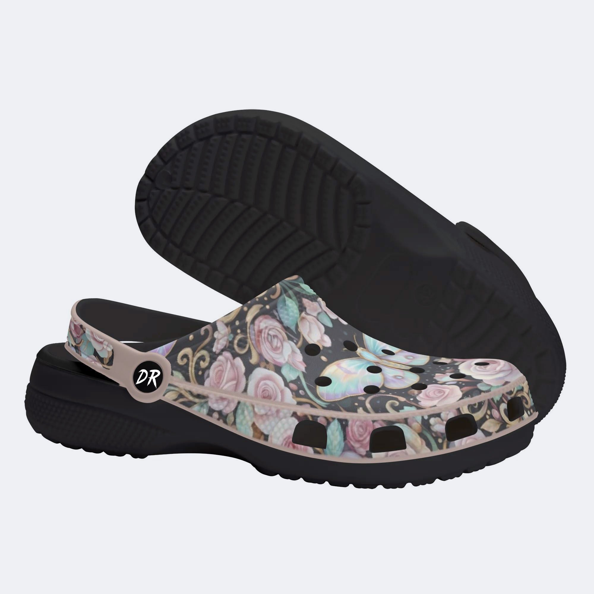 Iridescent Romantic Moth Print Clogs