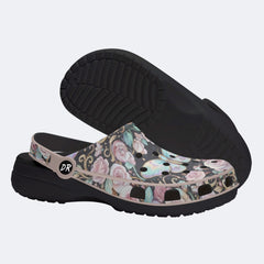 Iridescent Romantic Moth Print Clogs
