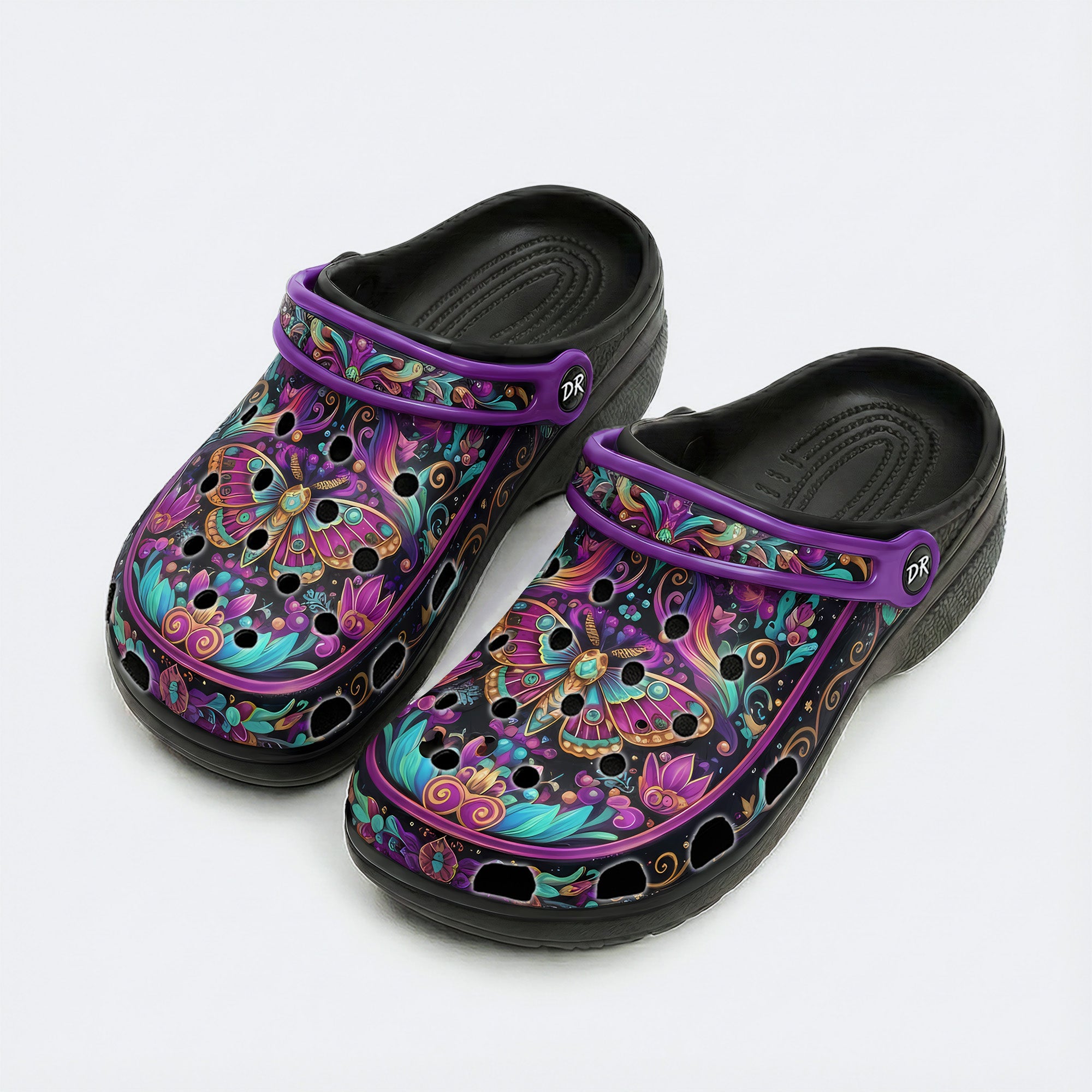 Iridescent Jewel Moth Print Clogs