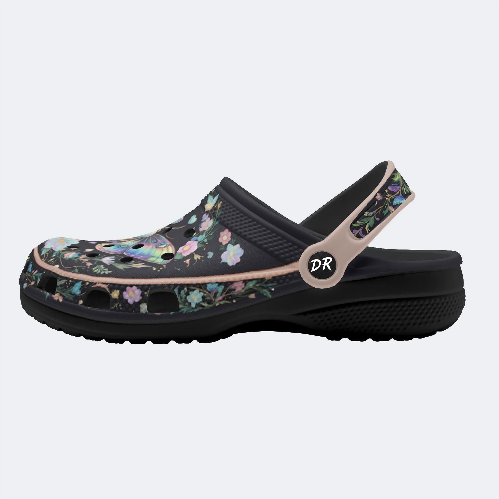Jewel Moth Wreath Print Fleece-Lined Clogs