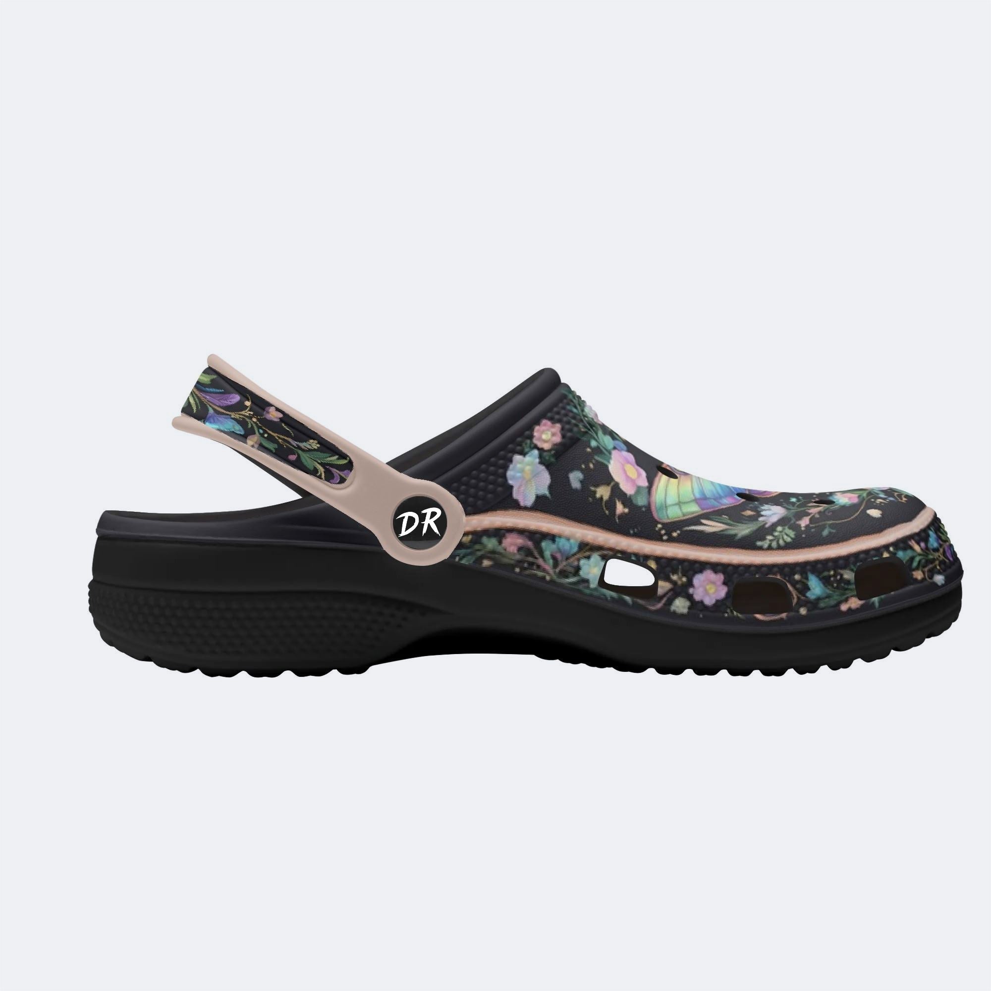 Jewel Moth Wreath Print Clogs