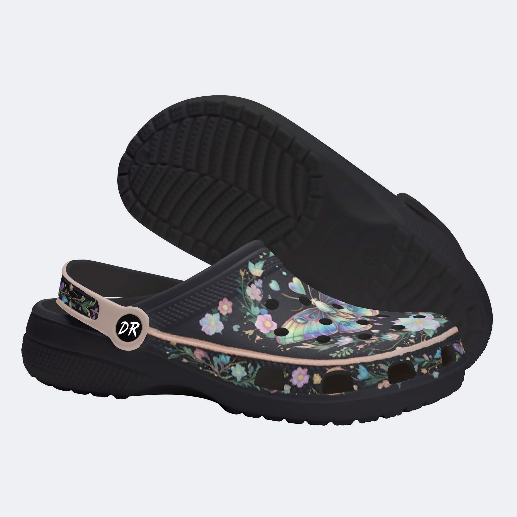 Jewel Moth Wreath Print Fleece-Lined Clogs