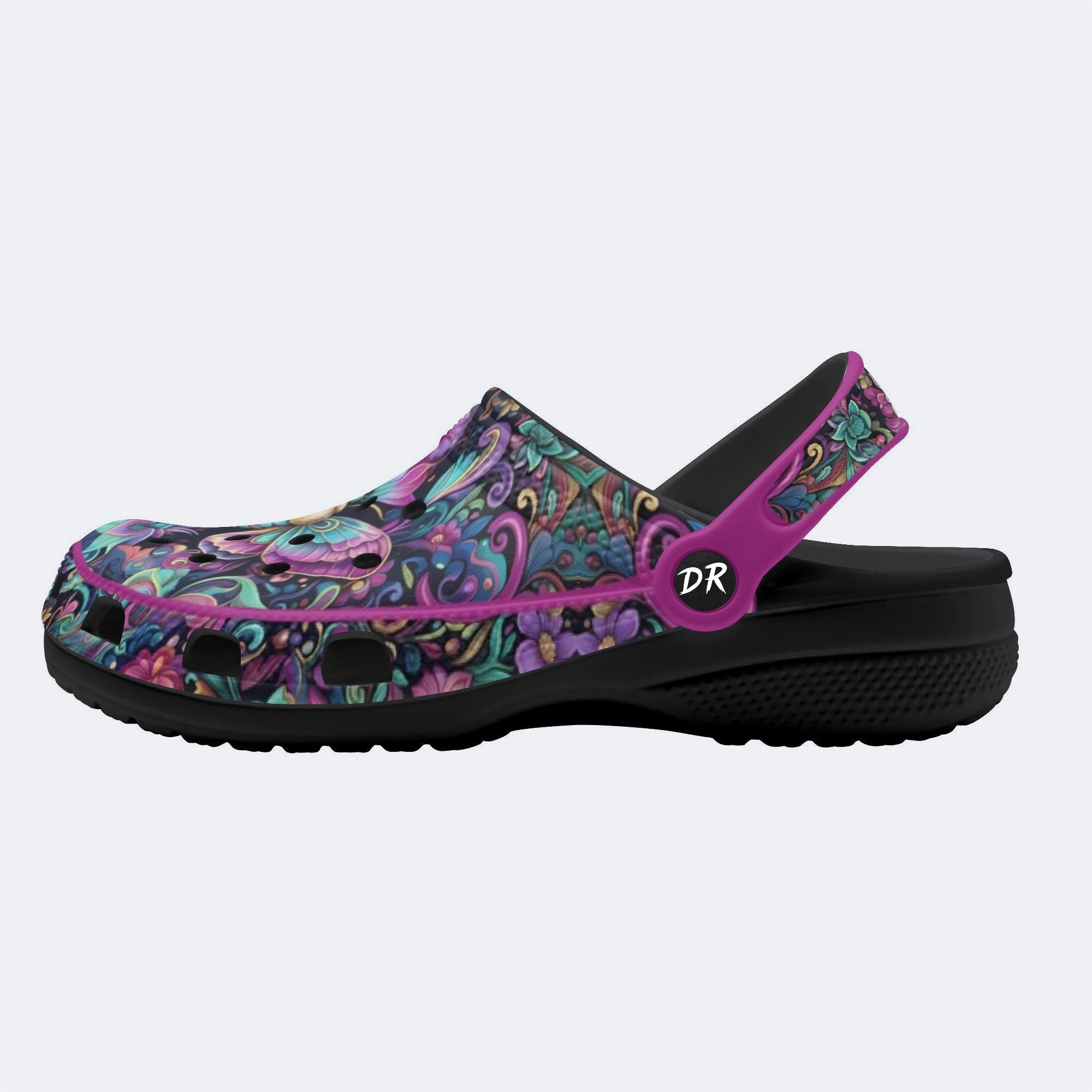 Aurora Romantic Moth Wreath Print Fleece-Lined Clogs