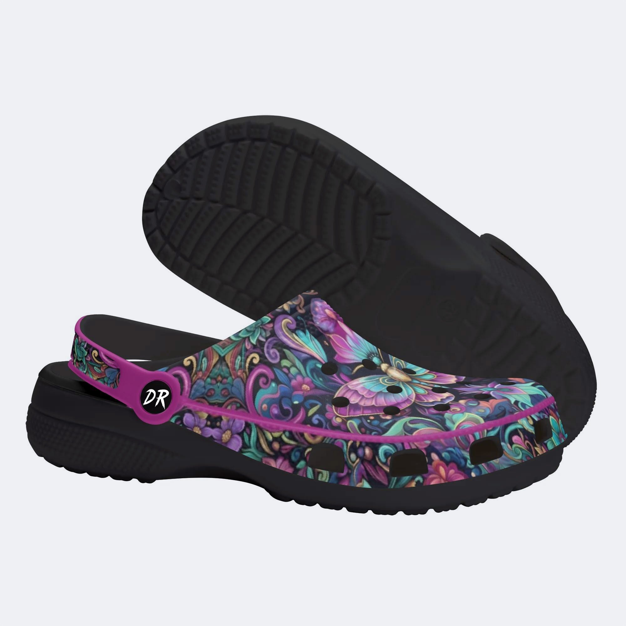 Aurora Romantic Moth Wreath Print Fleece-Lined Clogs