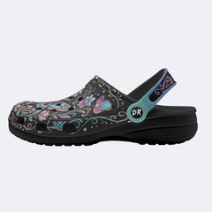 Iridescent Romantic Jewel Moth Print Fleece-Lined Clogs