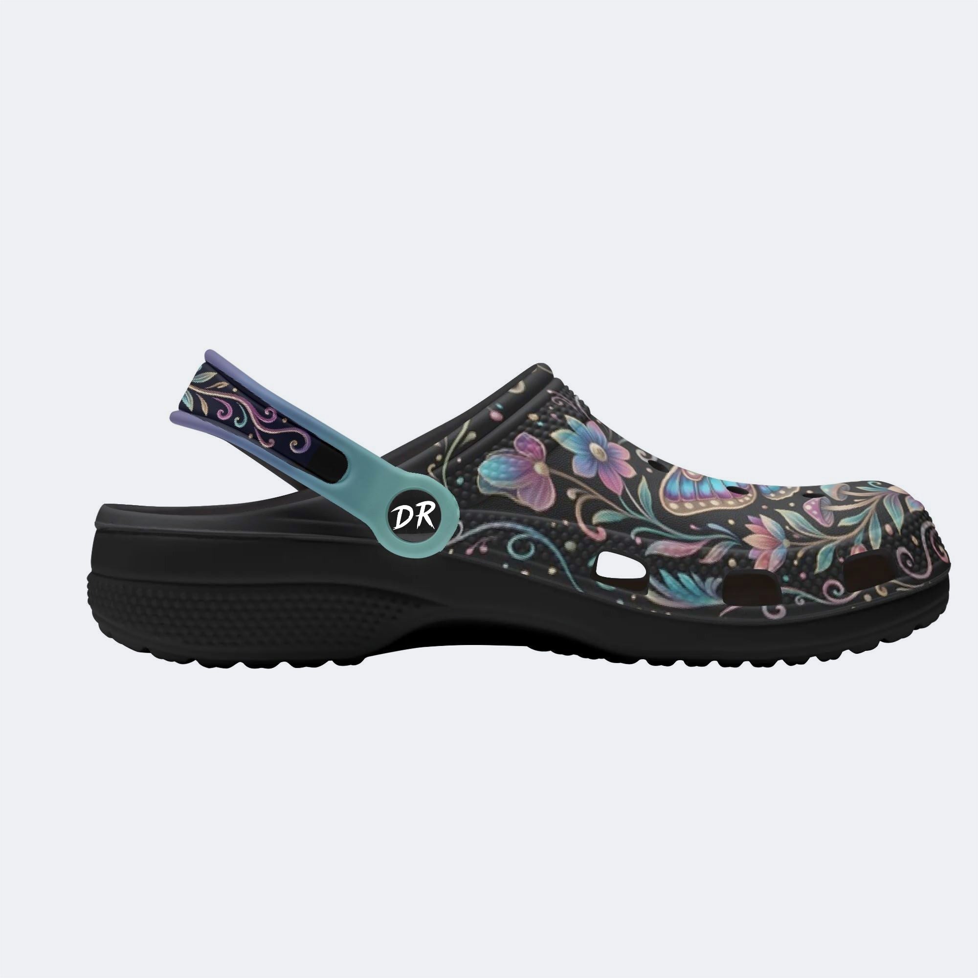 Iridescent Romantic Jewel Moth Print Clogs