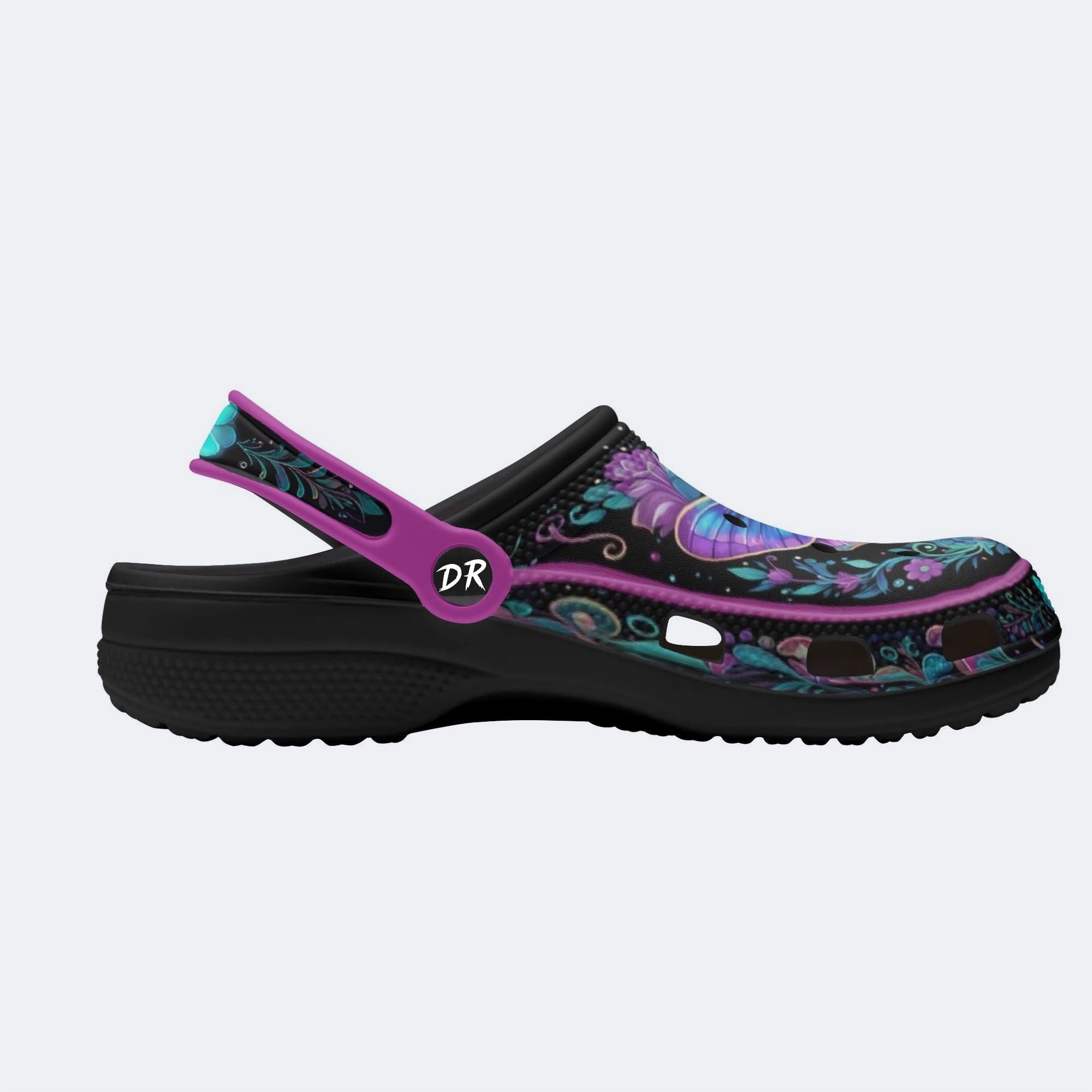 Psychedelic Moth Wreath Print Fleece-Lined Clogs
