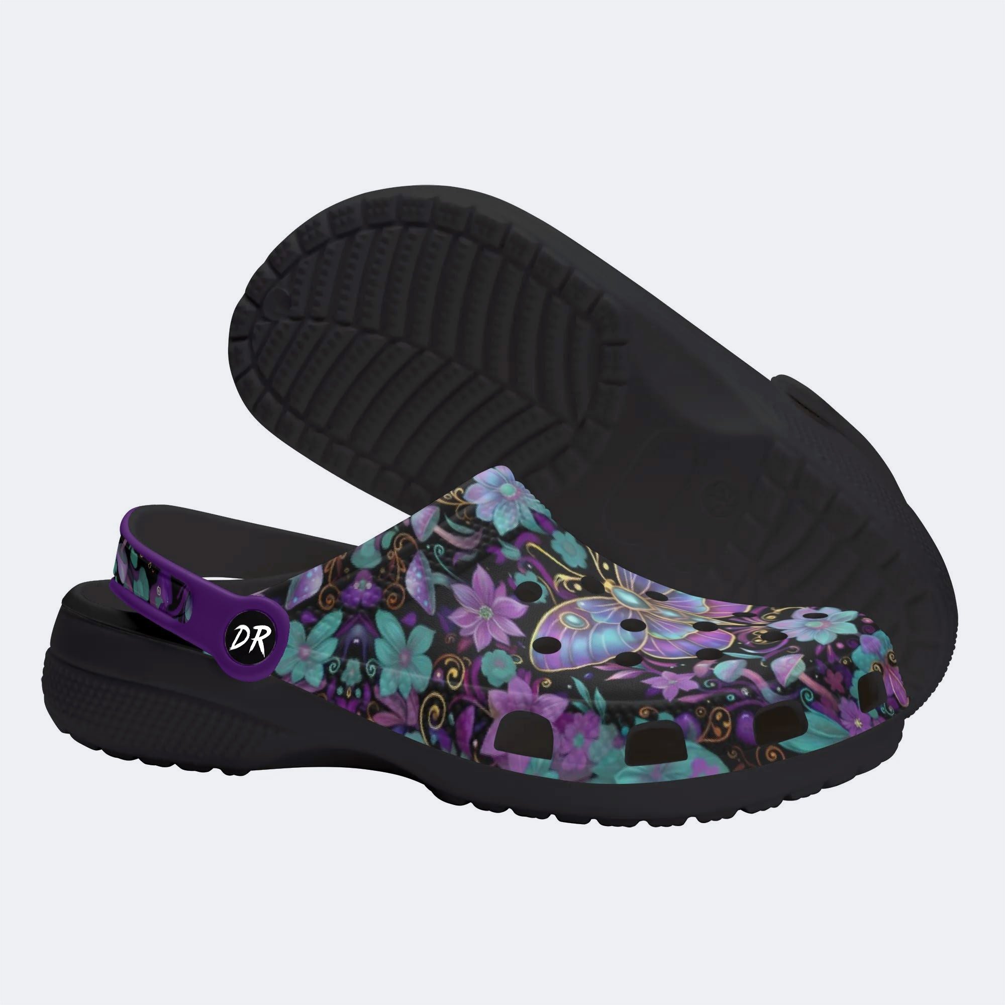 Celestial Iridescent Moth Wreath Print Fleece-Lined Clogs