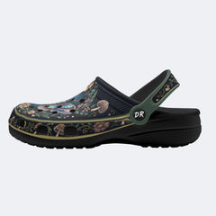 Vintage Moth Twilight Wreath Print Fleece-Lined Clogs