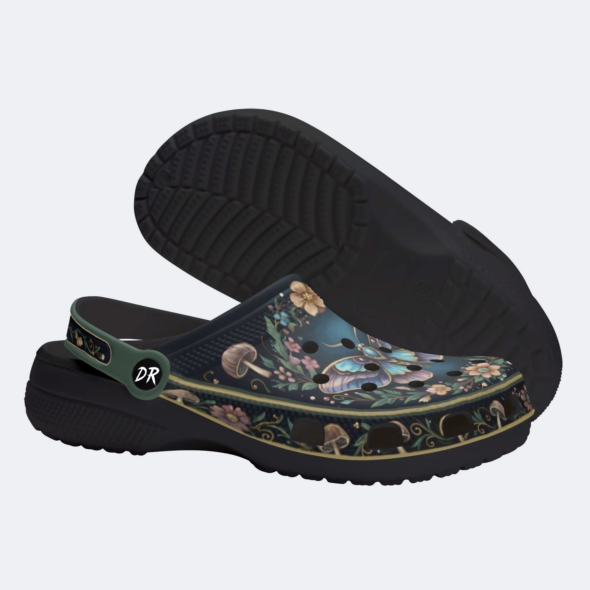 Vintage Moth Twilight Wreath Print Clogs