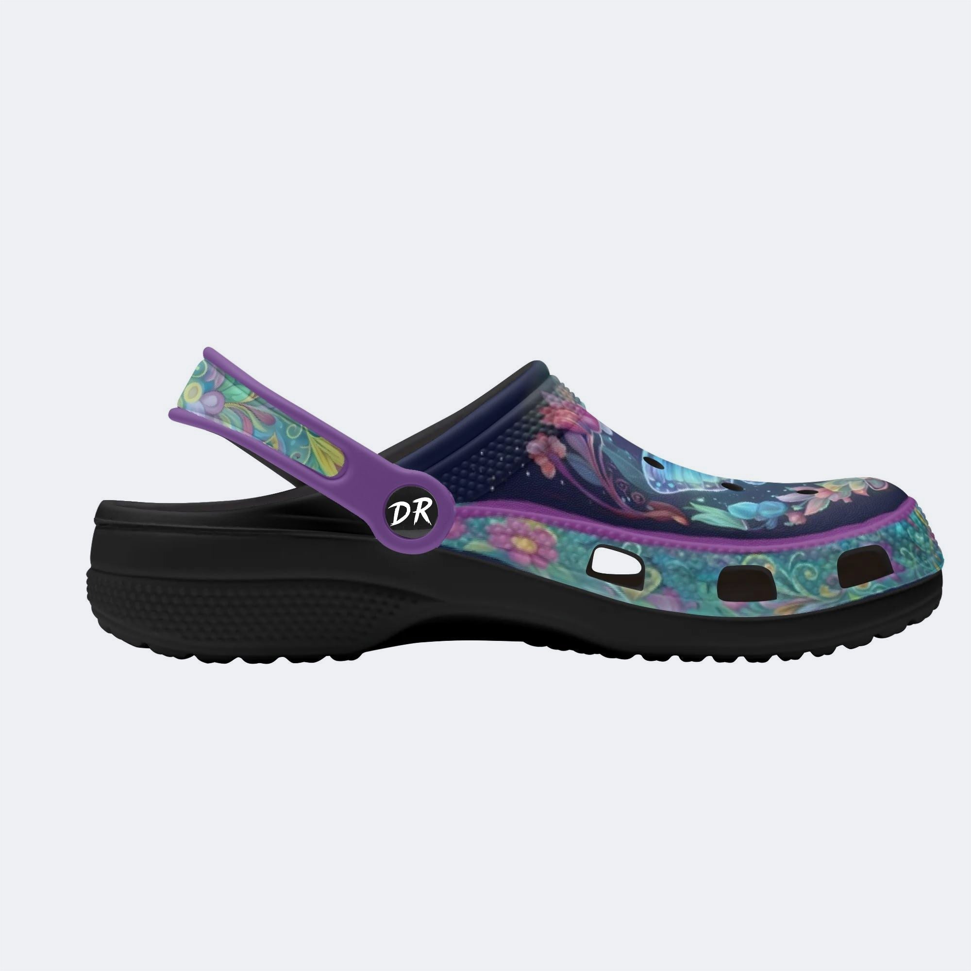 Flowing Floral Field Celestial Moth Print Fleece-Lined Clogs