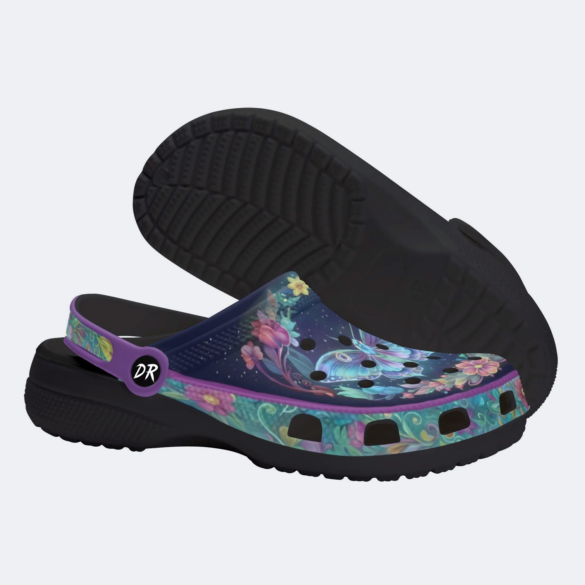 Flowing Floral Field Celestial Moth Print Clogs