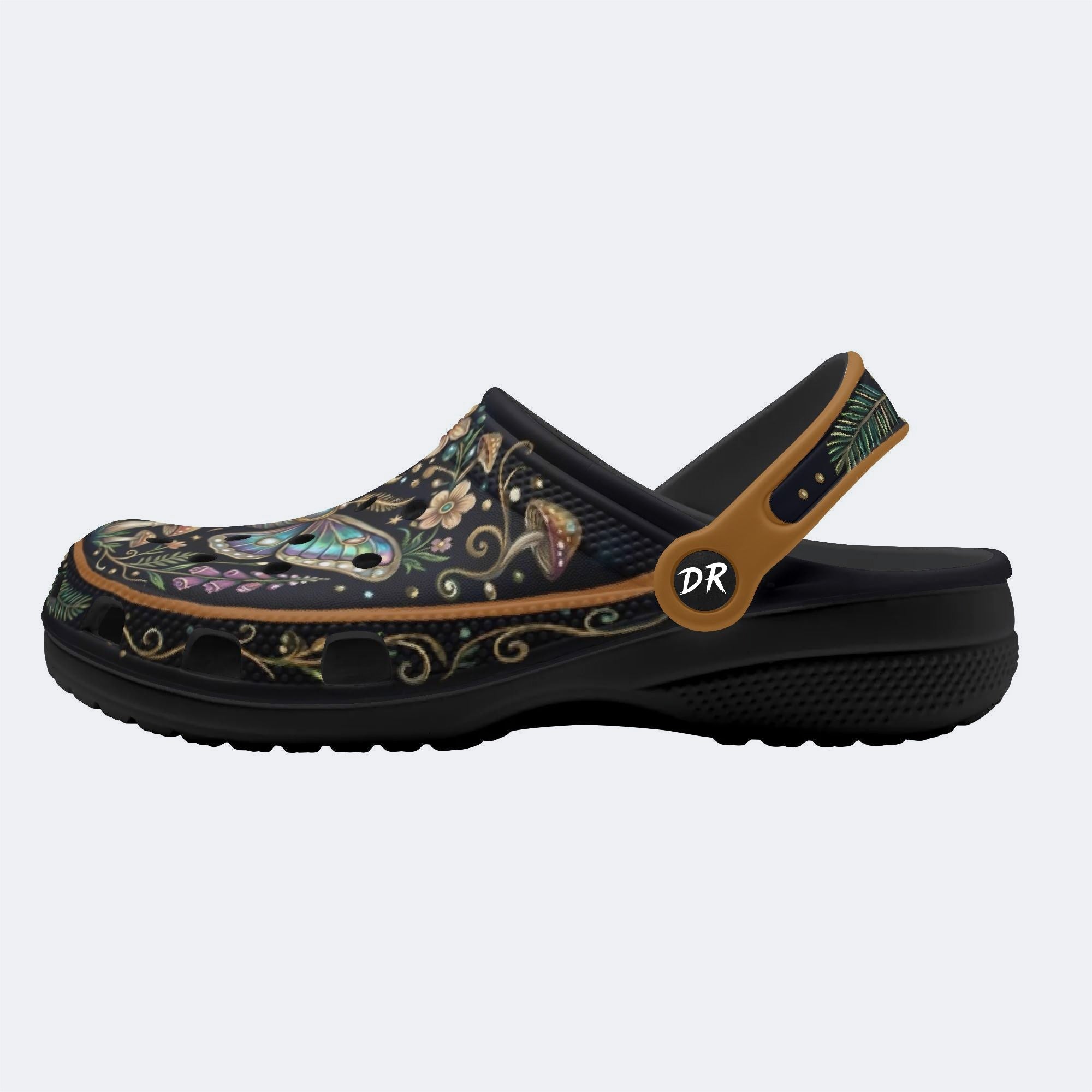 Iridescent Moth Mushroom Wreath Print Clogs