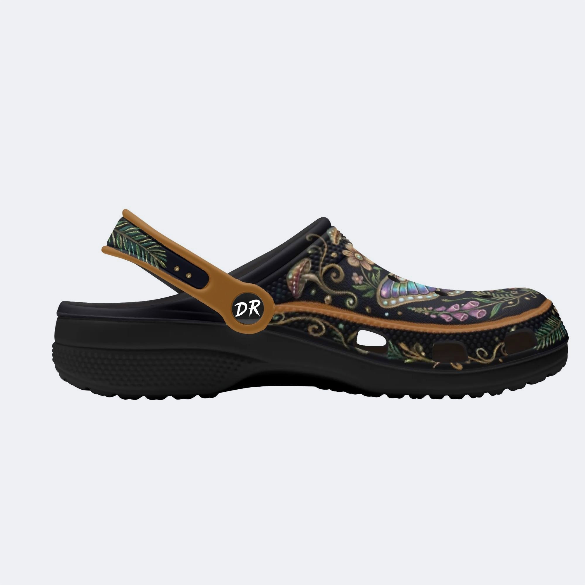 Iridescent Moth Mushroom Wreath Print Fleece-Lined Clogs