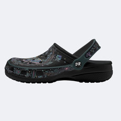 Dark Gothic Moth Wreath Print Fleece-Lined Clogs