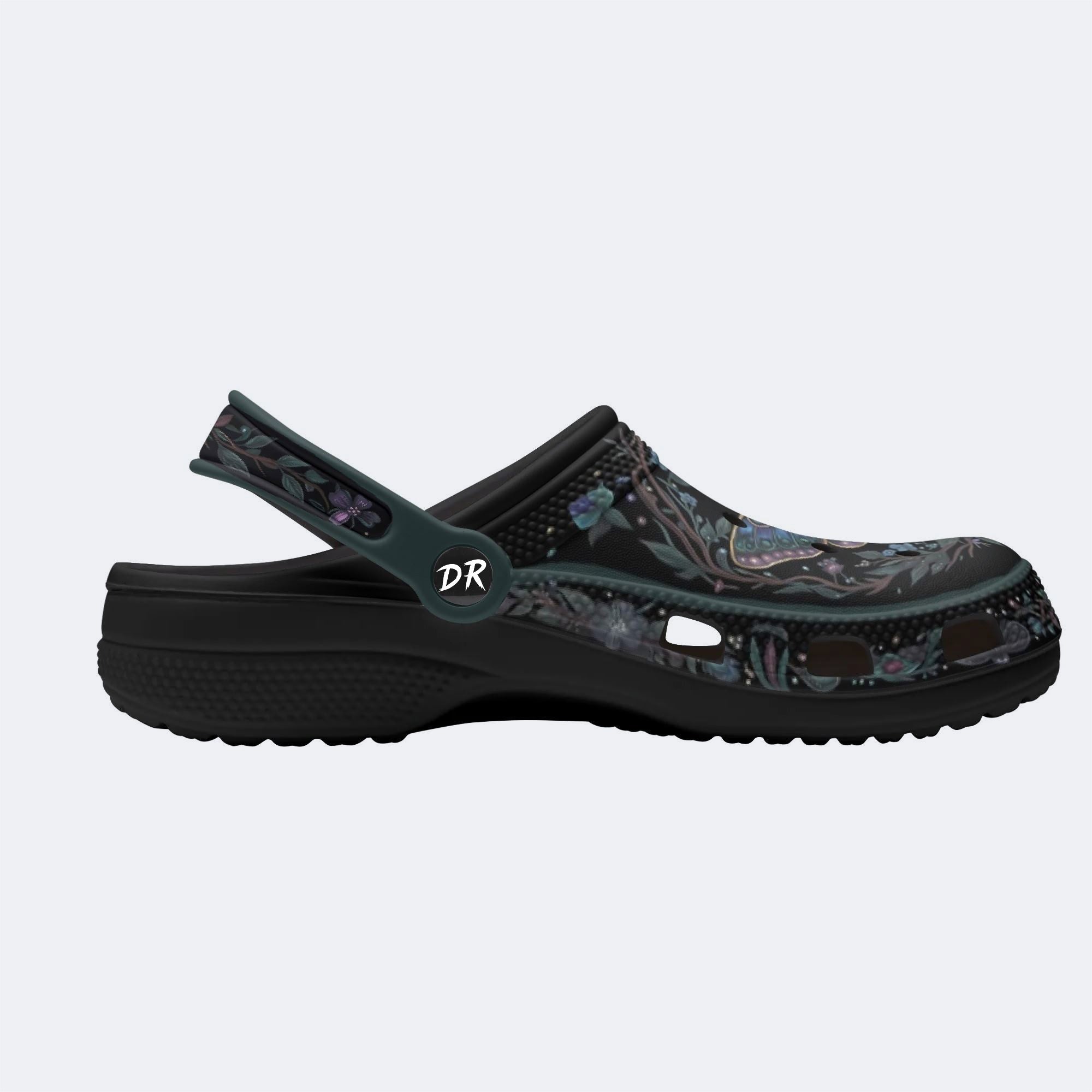 Dark Gothic Moth Wreath Print Clogs