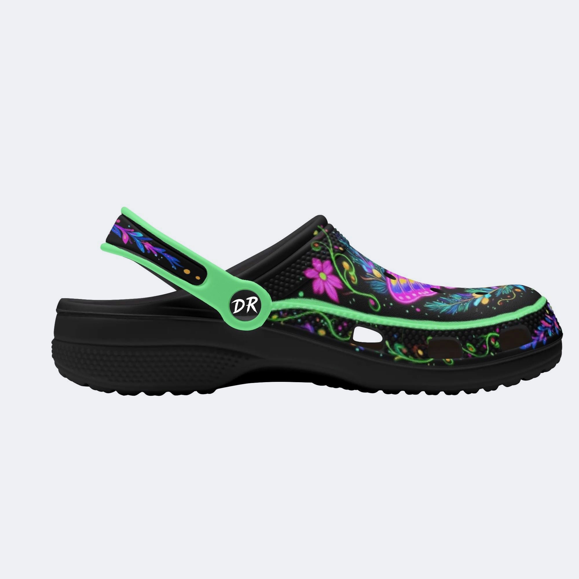 Fluorescent Moth Wreath Print Clogs