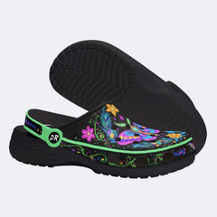 Fluorescent Moth Wreath Print Clogs